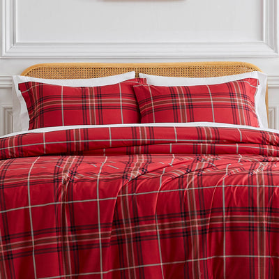 Front View of Purely Plaid Duvet Cover Set in Red#color_plaid-red.