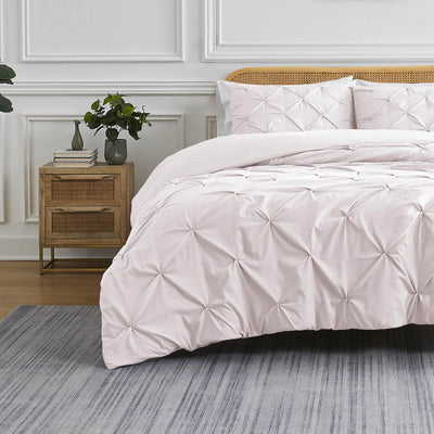 Front View of Pinch Pleated Pintuck Duvet Cover Set in Bone#color_pintuck-bone