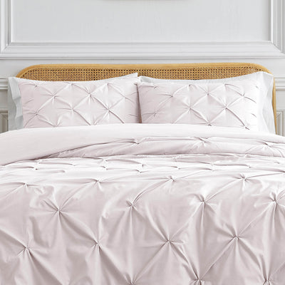 Front View of Pinch Pleated Pintuck Duvet Cover Set in Bone#color_pintuck-bone