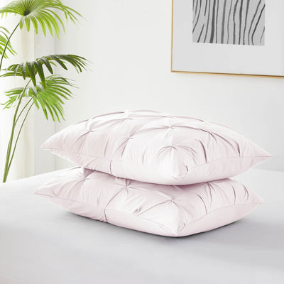 Detailed Shams Image of Pinch Pleated Pintuck Duvet Cover Set in Bone#color_pintuck-bone