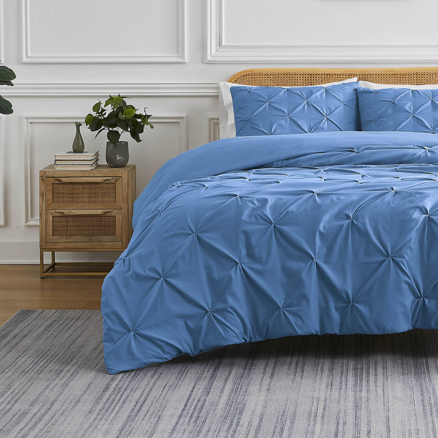 Front View of Pinch Pleated Pintuck Duvet Cover Set in Coronet Blue#color_pintuck-coronet-blue