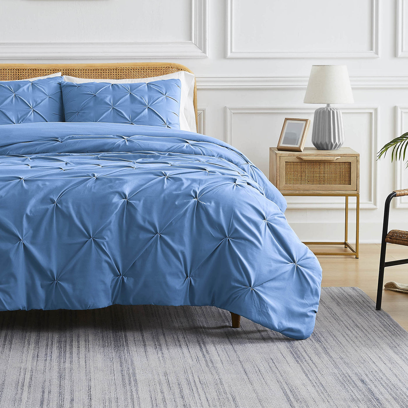 Front View of Pinch Pleated Pintuck Duvet Cover Set in Coronet Blue#color_pintuck-coronet-blue