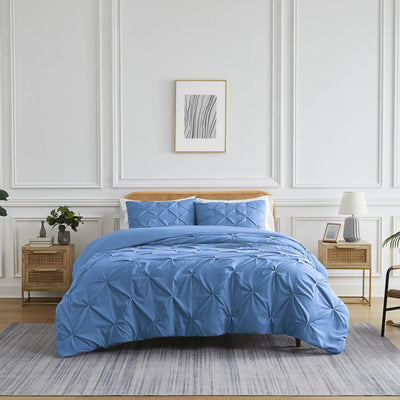 Front View of Pinch Pleated Pintuck Duvet Cover Set in Coronet Blue#color_pintuck-coronet-blue