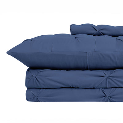 Stack Image of Pinch Pleated Pintuck Duvet Cover Set in Dark Blue#color_pintuck-dark-blue