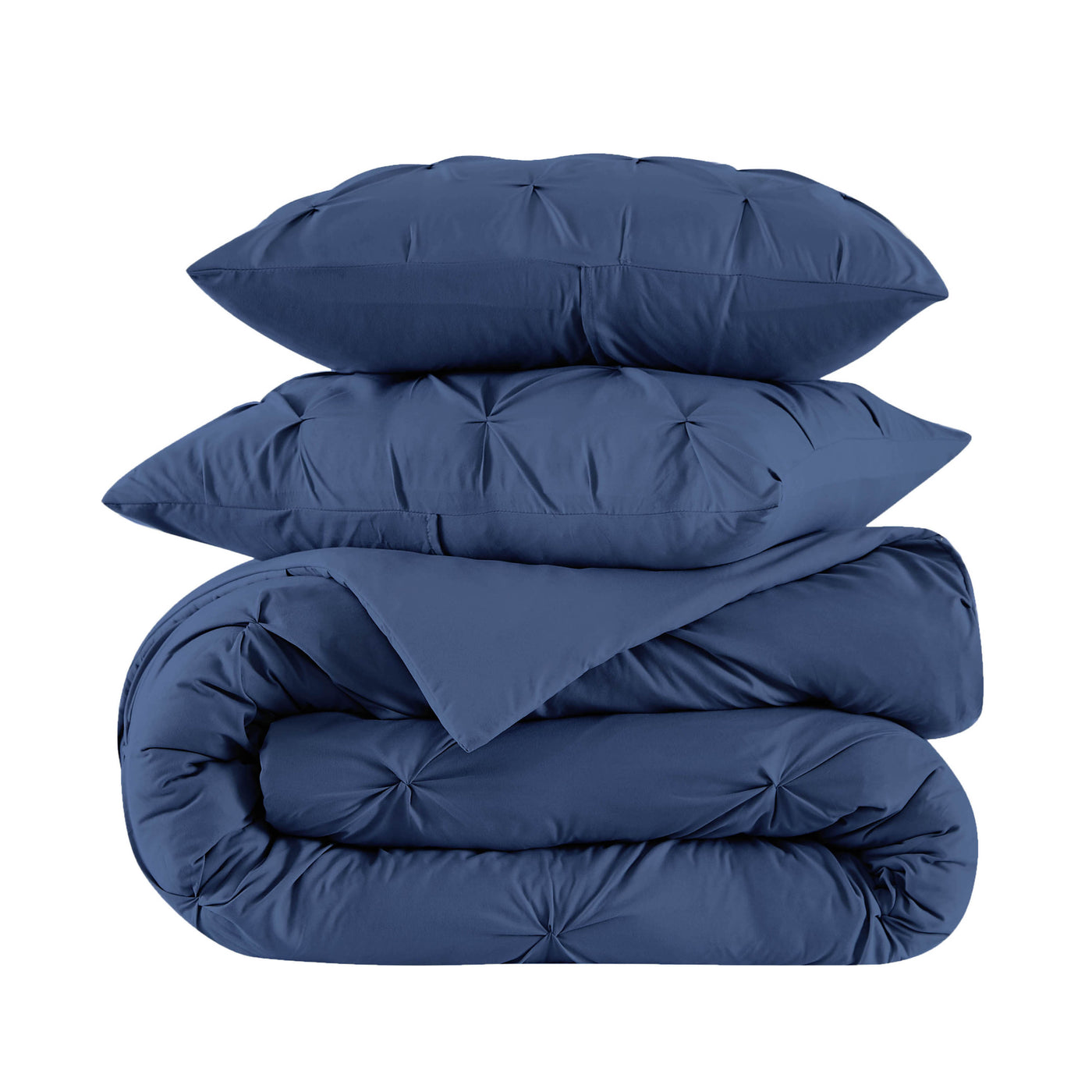 Stack Image of Pinch Pleated Pintuck Duvet Cover Set in Dark Blue#color_pintuck-dark-blue