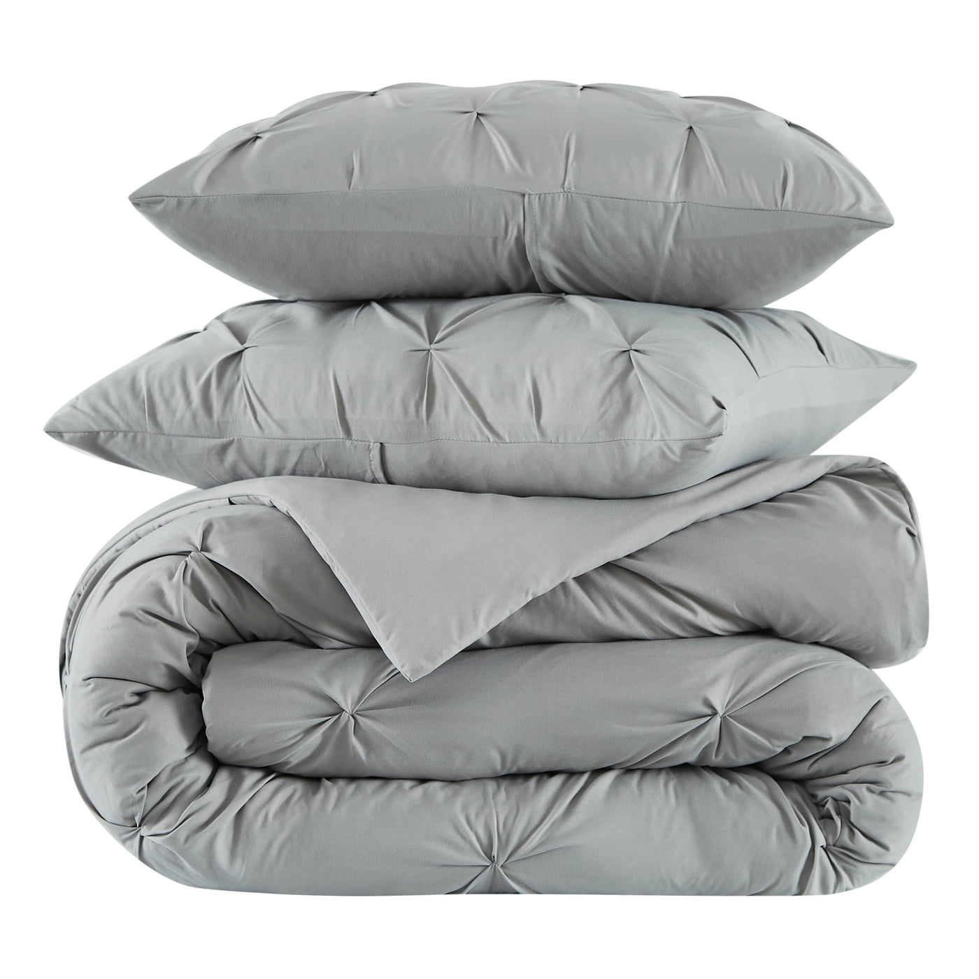 Stack Image of Pinch Pleated Pintuck Duvet Cover Set in Steel Grey#color_pintuck-steel-grey