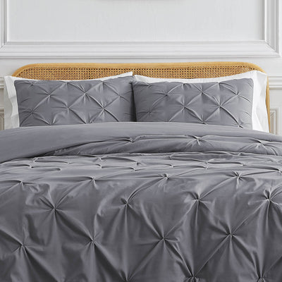 Front View of Pinch Pleated Pintuck Duvet Cover Set in Slate#color_pintuck-slate