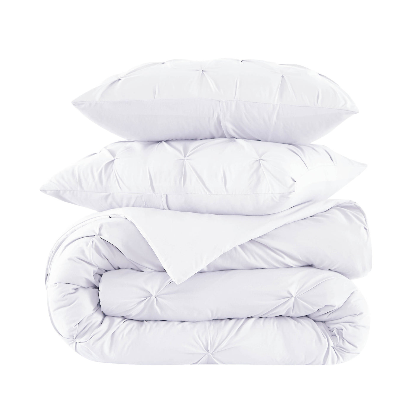 Stack Image of Pinch Pleated Pintuck Duvet Cover Set in White#color_pintuck-white