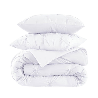 Stack Image of Pinch Pleated Pintuck Duvet Cover Set in White#color_pintuck-white