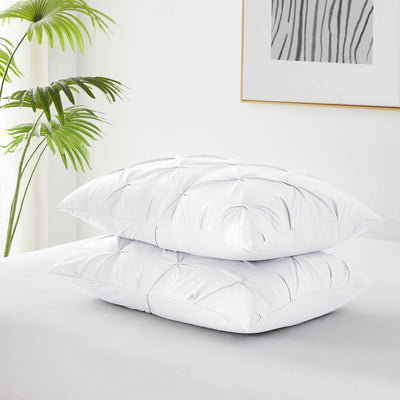 Detailed Shams Image of Pinch Pleated Pintuck Duvet Cover Set in White#color_pintuck-white