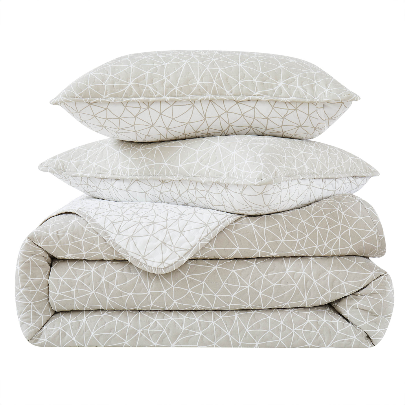 Stack Image of Lala Land Quilt Set in Taupe#color_lala-land-taupe