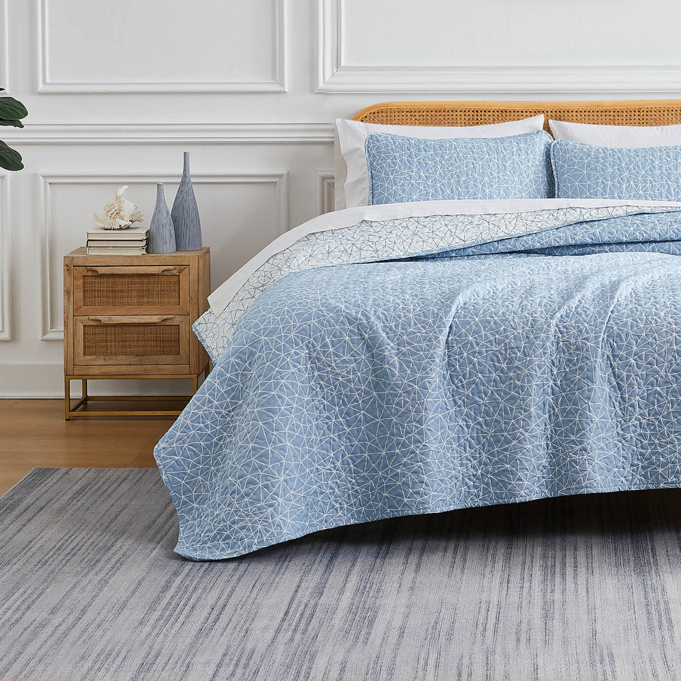 Front View of Lala Land Quilt Set in Blue#color_lala-land-blue