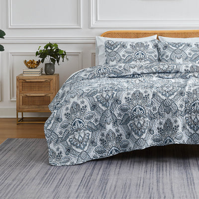 Front View of Bluebell Paisley Quilt Set in Blue#color_bluebell-paisley-blue