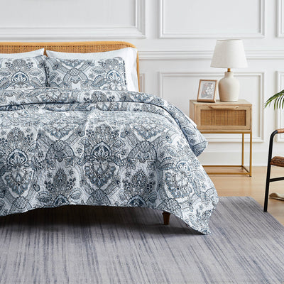 Front View of Bluebell Paisley Quilt Set in Blue#color_bluebell-paisley-blue