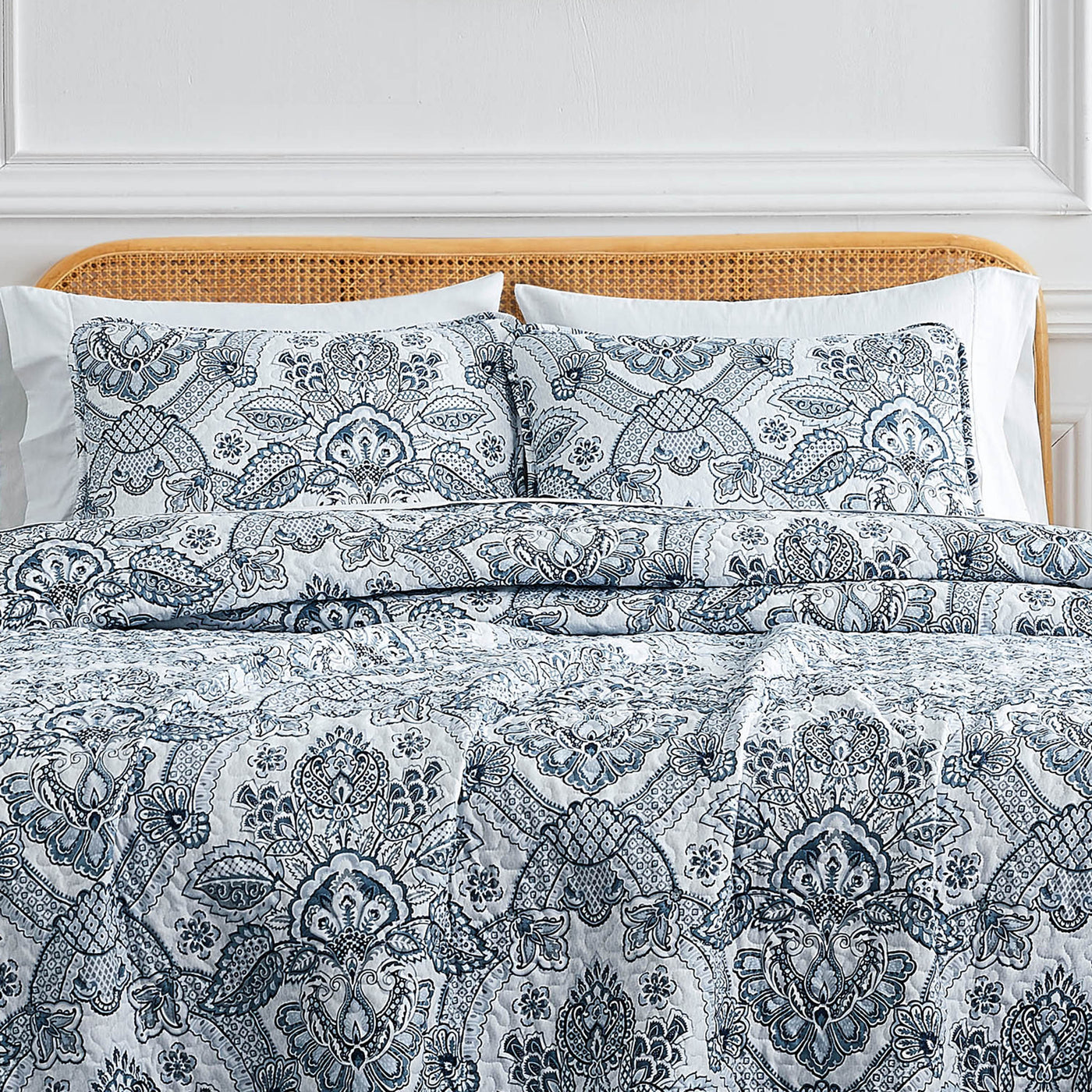 Front View of Bluebell Paisley Quilt Set in Blue#color_bluebell-paisley-blue