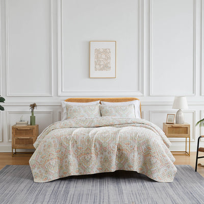 Front View of Bluebell Paisley Quilt Set in Coral Haze#color_bluebell-paisley-coral-haze.