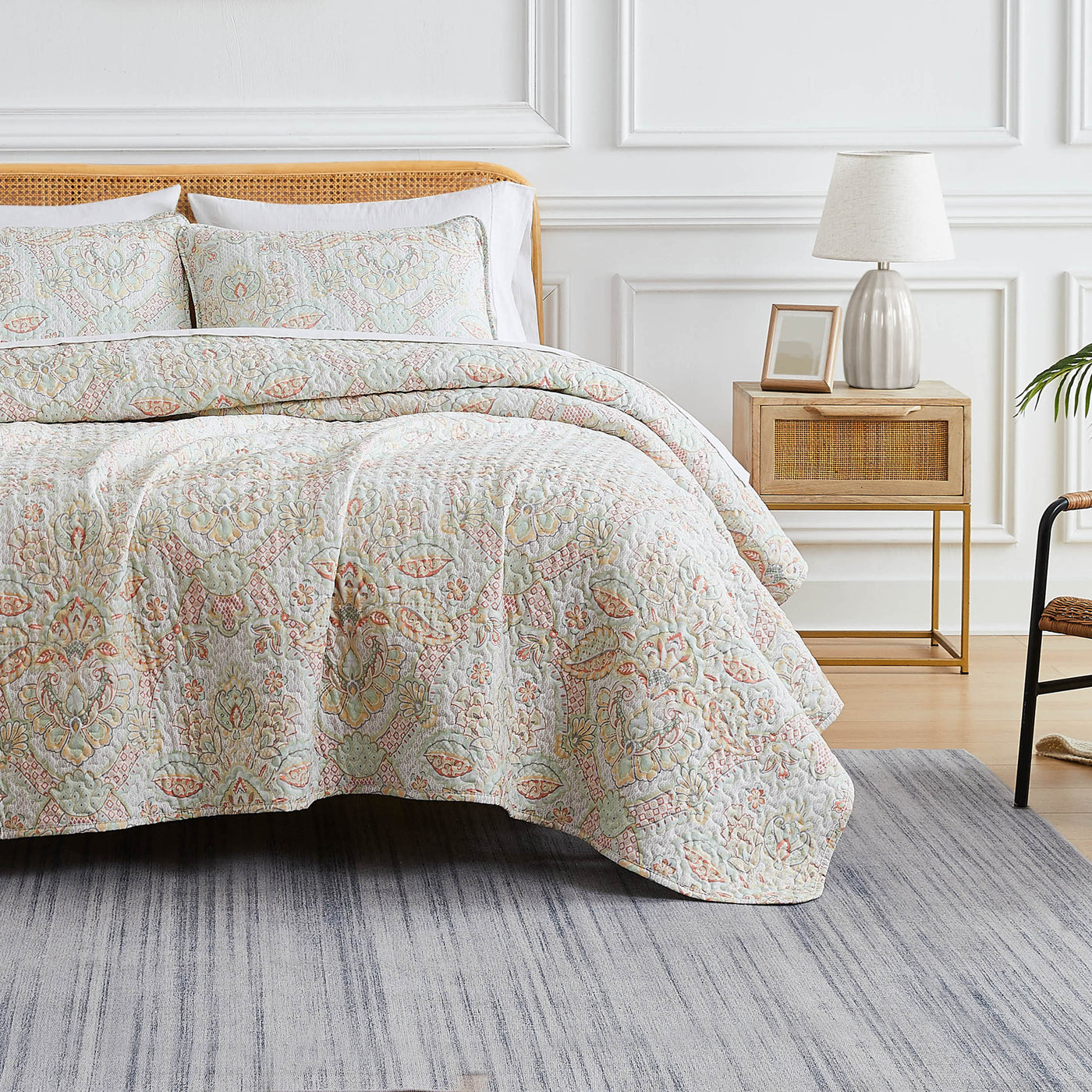 Front View of Bluebell Paisley Quilt Set in Coral Haze#color_bluebell-paisley-coral-haze