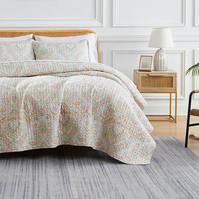 Front View of Bluebell Paisley Quilt Set in Coral Haze#color_bluebell-paisley-coral-haze