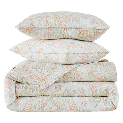 Stack Image of Bluebell Paisley Quilt Set in Coral Haze#color_bluebell-paisley-coral-haze