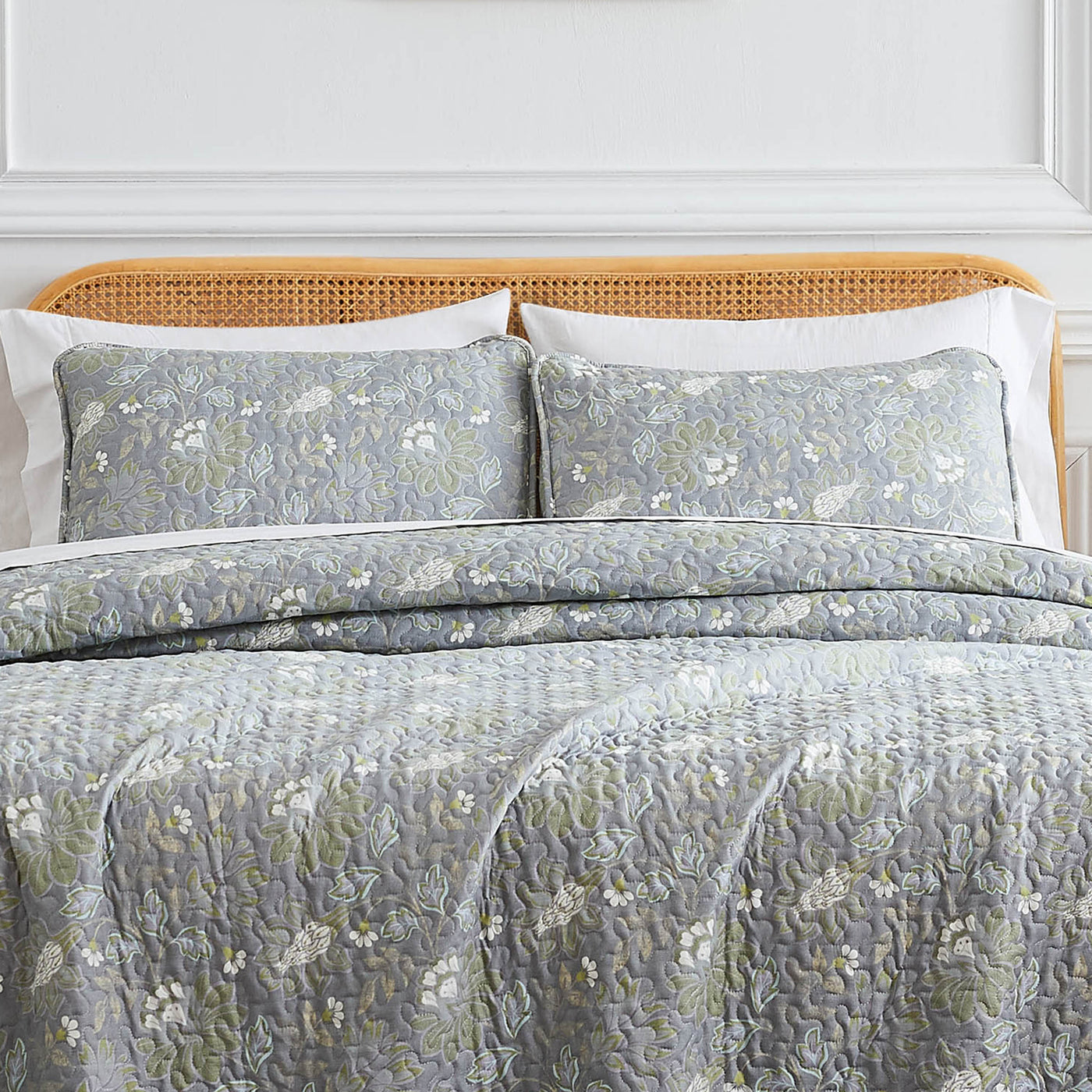 Front View of Terra Flora Quilt Set in Steel Blue#color_terra-flora-steel-blue