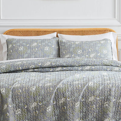 Front View of Terra Flora Quilt Set in Steel Blue#color_terra-flora-steel-blue