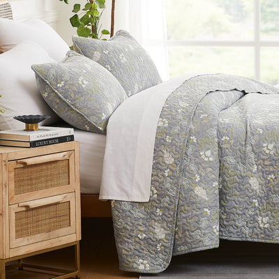 Side View of Terra Flora Quilt Set in Steel Blue#color_terra-flora-steel-blue