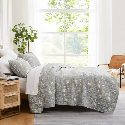 Side View of Terra Flora Quilt Set in Steel Blue#color_terra-flora-steel-blue