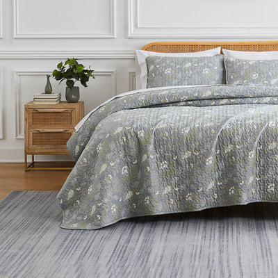 Front View of Terra Flora Quilt Set in Steel Blue#color_terra-flora-steel-blue