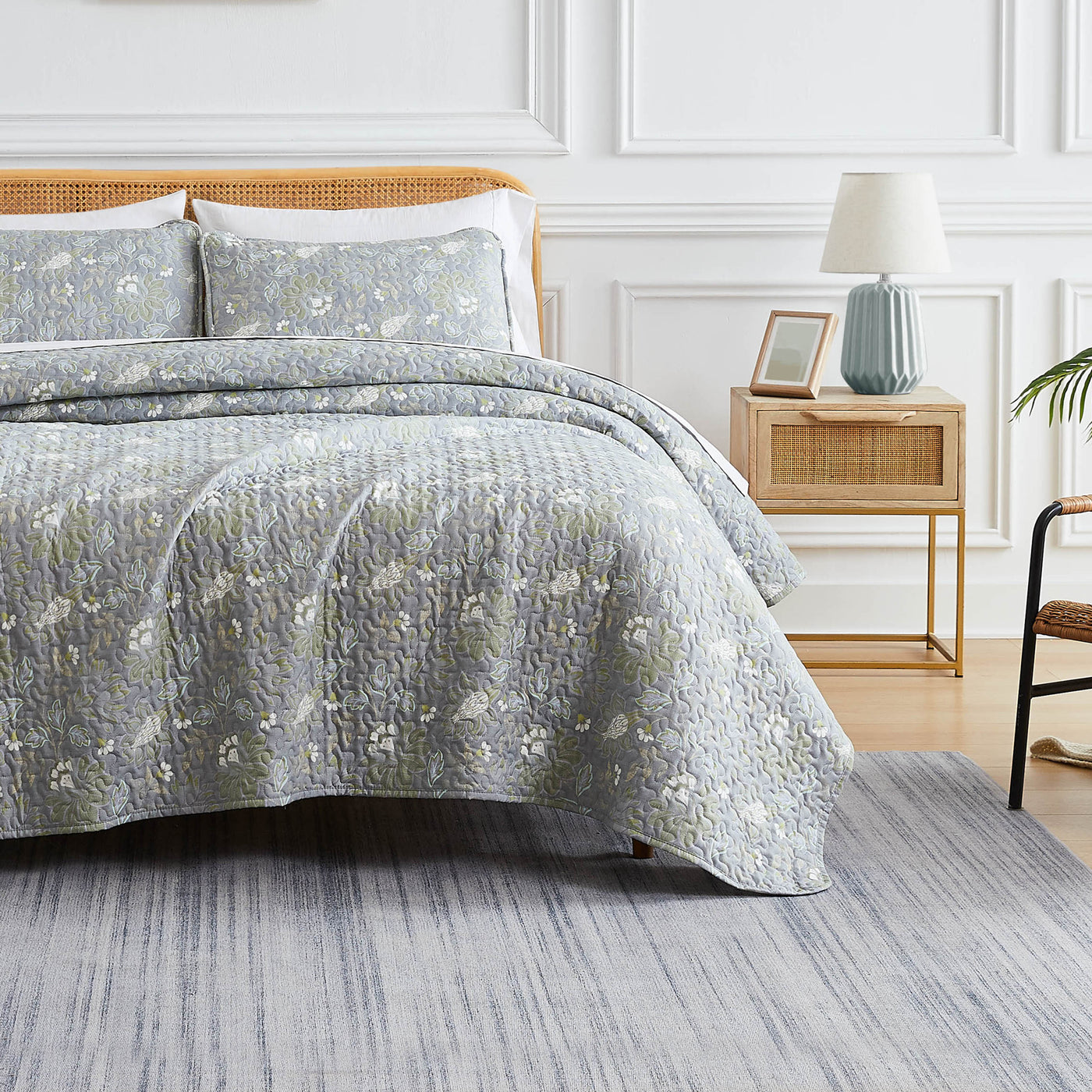 Front View of Terra Flora Quilt Set in Steel Blue#color_terra-flora-steel-blue