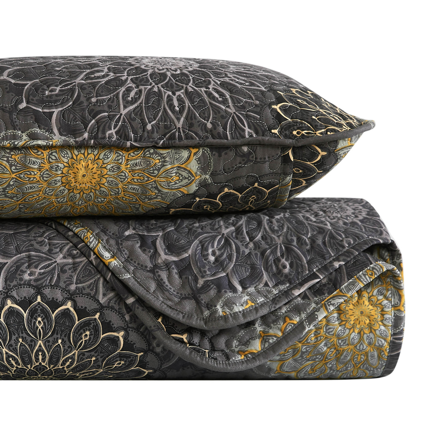 Stack Image of Dahlia Quilt Set in Black#color_dahlia-black