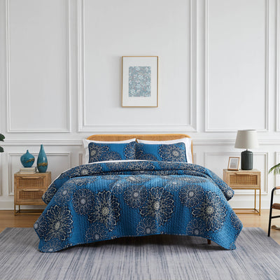 Front View of Dahlia Quilt Set in Blue#color_dahlia-aqua