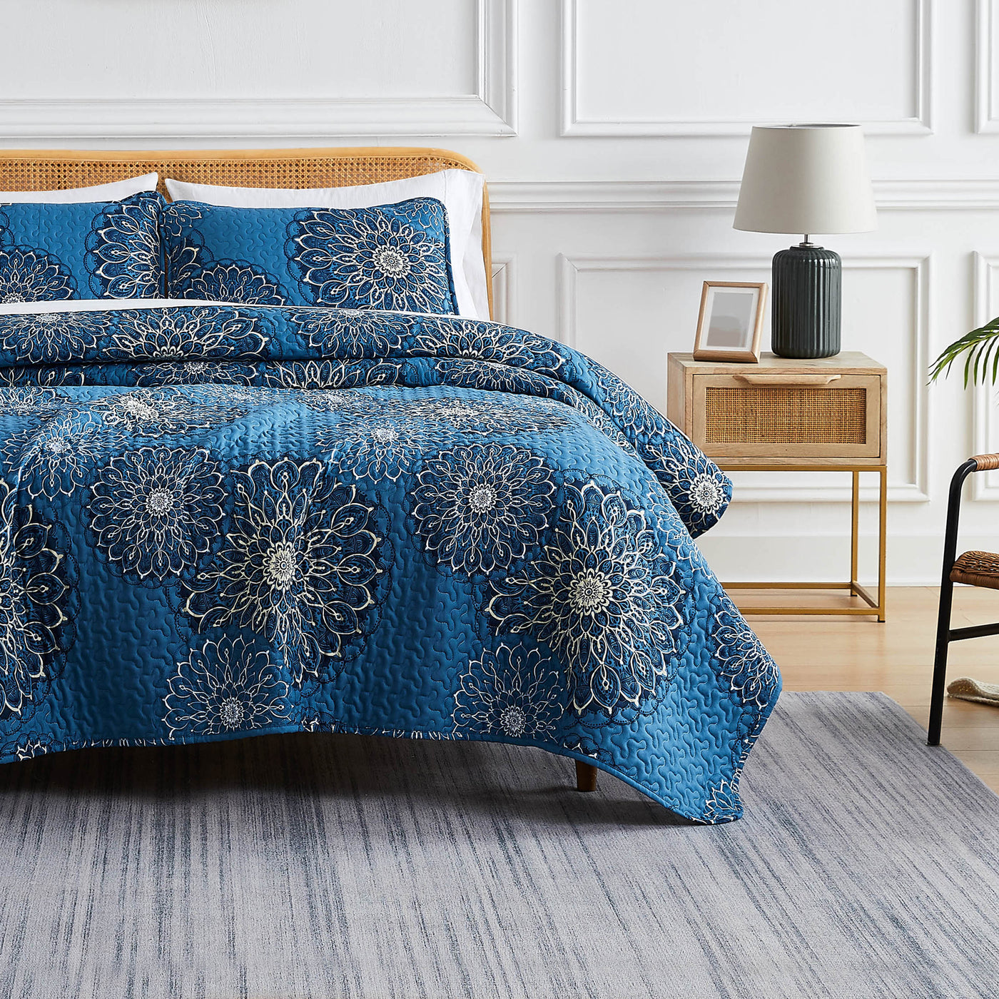 Front View of Dahlia Quilt Set in Blue#color_dahlia-aqua