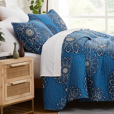 Side View of Dahlia Quilt Set in Blue#color_dahlia-aqua