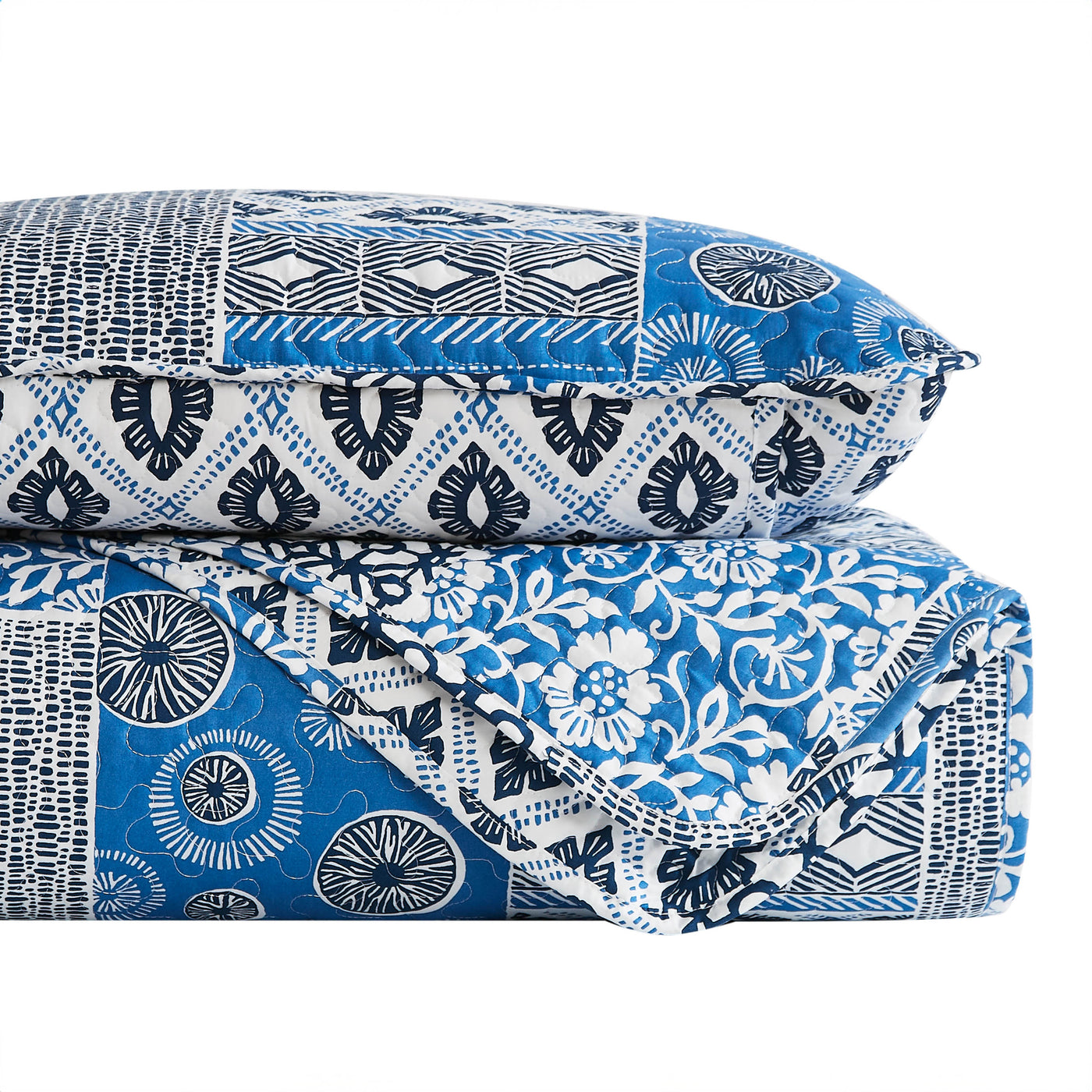 Stack Image of World Song Quilt Set in Blue#color_world-song-blue
