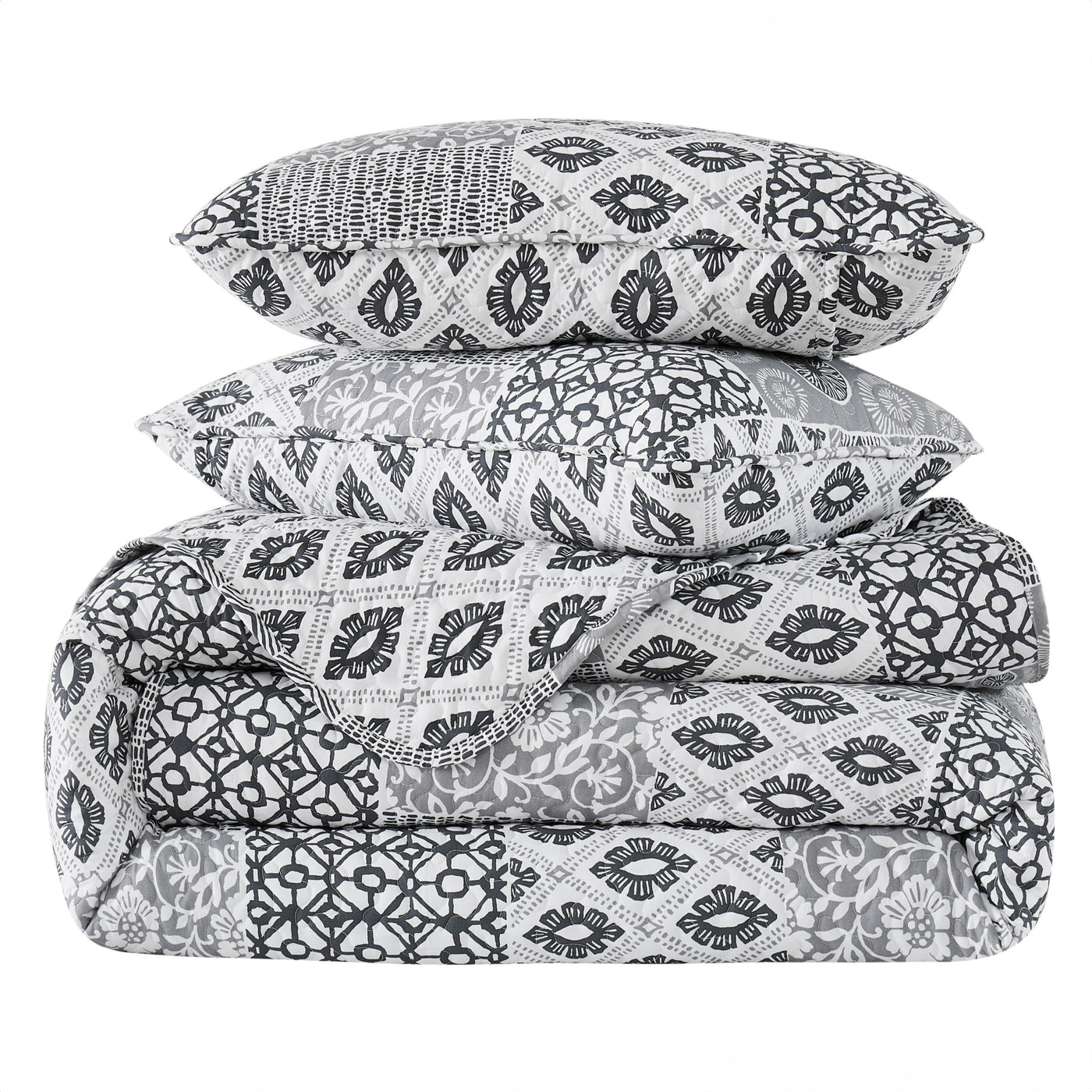 Stack Image of World Song Quilt Set in Grey#color_world-song-grey
