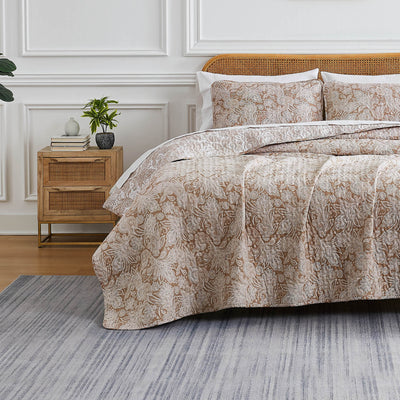 Front View of Sacred Journey Quilt Set in Taupe#color_sacred-journey-taupe