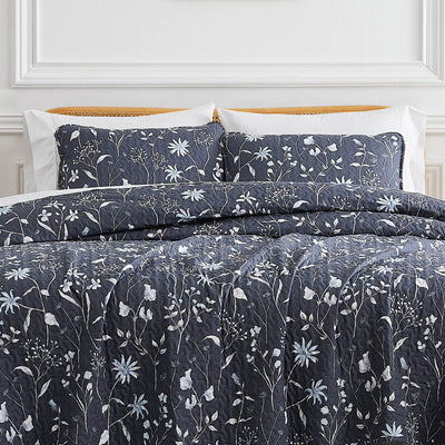 Front View of Floral Daydream Quilt Set in Blue#color_floral-daydream-blue
