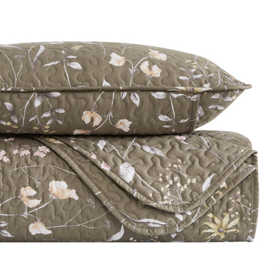 Stack Image of Floral Daydream Quilt Set in Olive Brown#color_floral-daydream-olive-brown