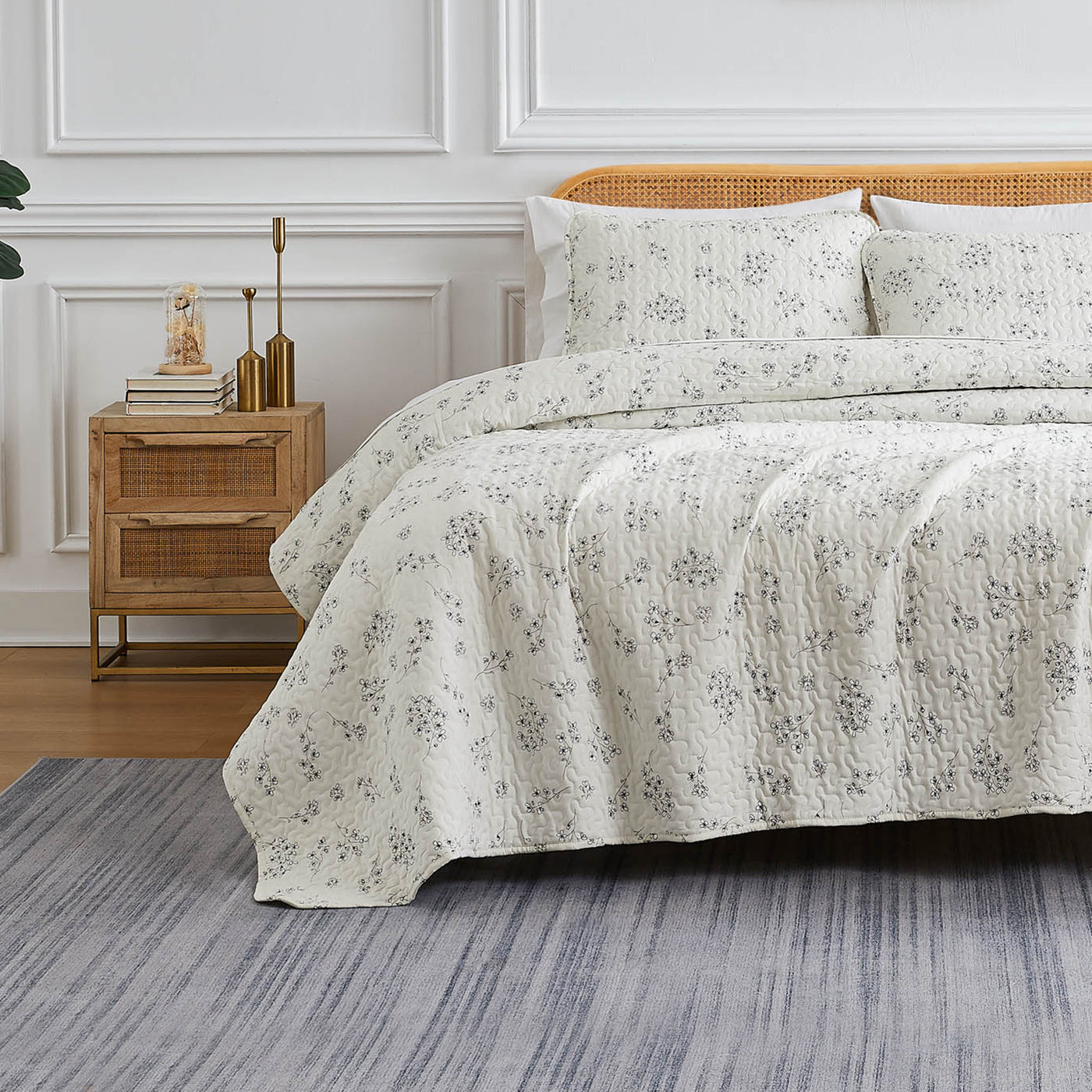 Front View of Springtime Sprigs Quilt Set in Grey#color_springtime-sprigs-grey