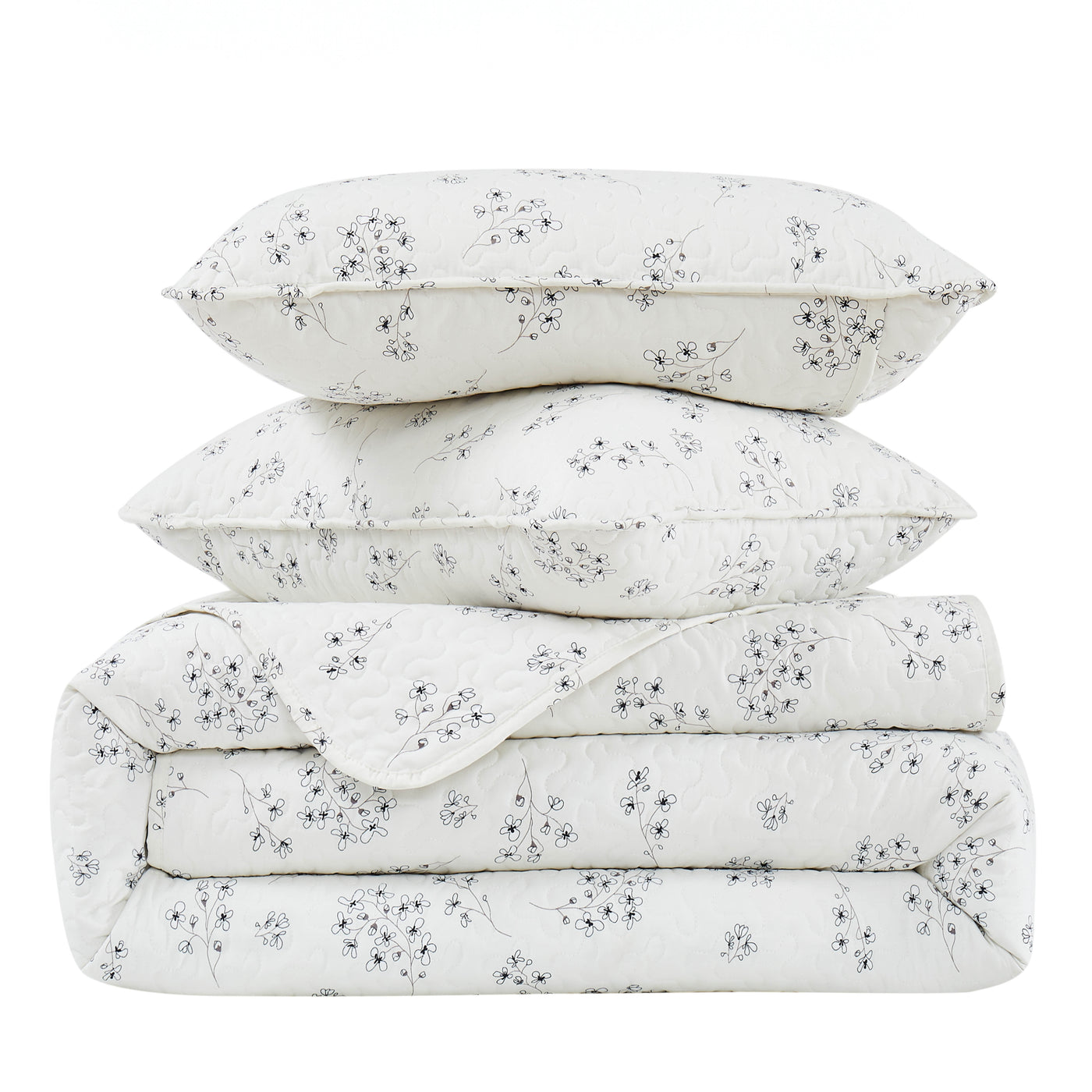 Stack Image of Springtime Sprigs Quilt Set in Grey#color_springtime-sprigs-grey