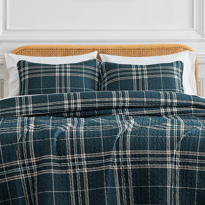 Front View of Purely Plaid Quilt Set in Blue#color_purely-plaid-blue