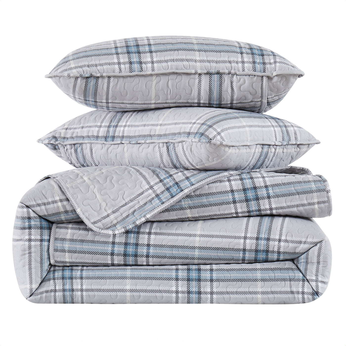 Stack Image of Purely Plaid Quilt Set in Grey#color_purely-plaid-grey