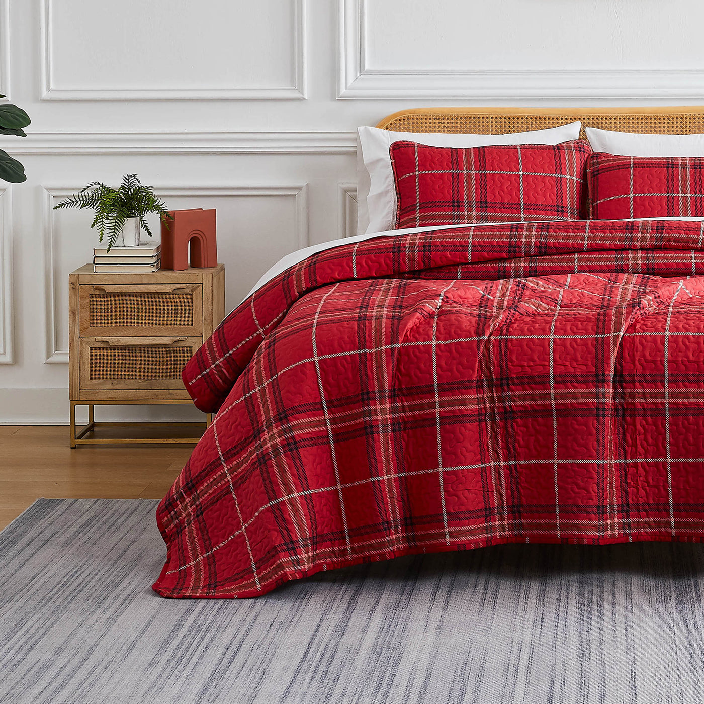 Front View of Purely Plaid Quilt Set in Red#color_purely-plaid-red
