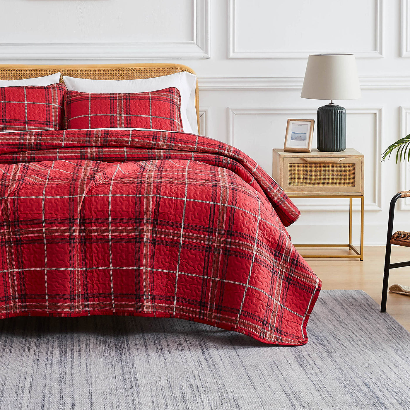 Front View of Purely Plaid Quilt Set in Red#color_purely-plaid-red