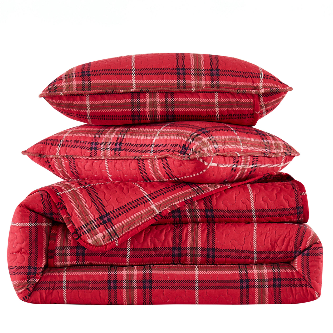 Stack Image of Purely Plaid Quilt Set in Red#color_purely-plaid-red