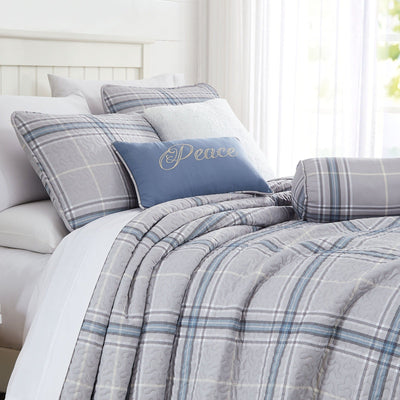 Side View of Vilano Plaid 6-Piece Quilt Bedding Set in Grey#color_plaid-grey