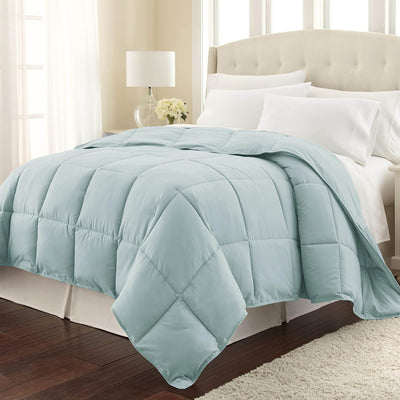 Angled View of Down Alternative Comforter in sky-blue#color_sky-blue