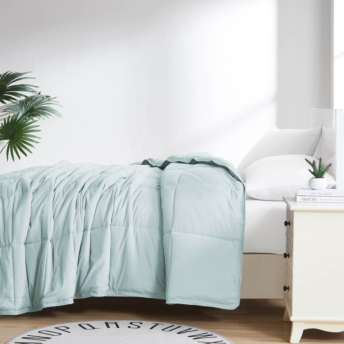 Side View of Down Alternative Comforter in sky-blue#color_sky-blue