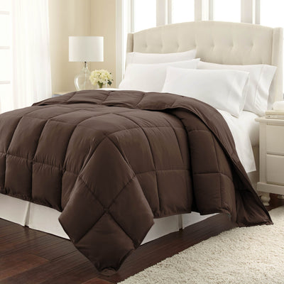 Angled View of Down Alternative Comforter in brown#color_chocolate-brown