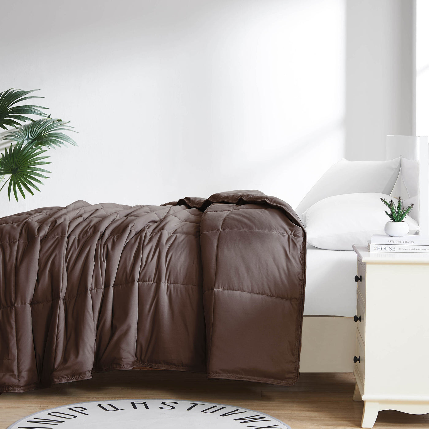 Side View of Down Alternative Comforter in brown#color_chocolate-brown